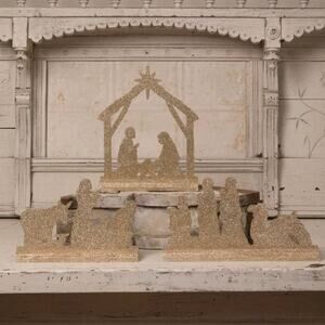 New Bethany Lowe Silver & Gold 3 pc Nativity Silhouette Set